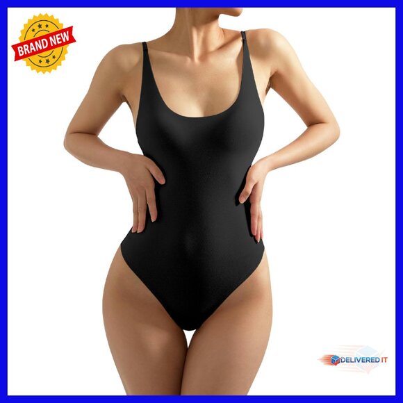 Sexy Scoop Neck Backless Thong Bodysuit Top Adjustable Straps